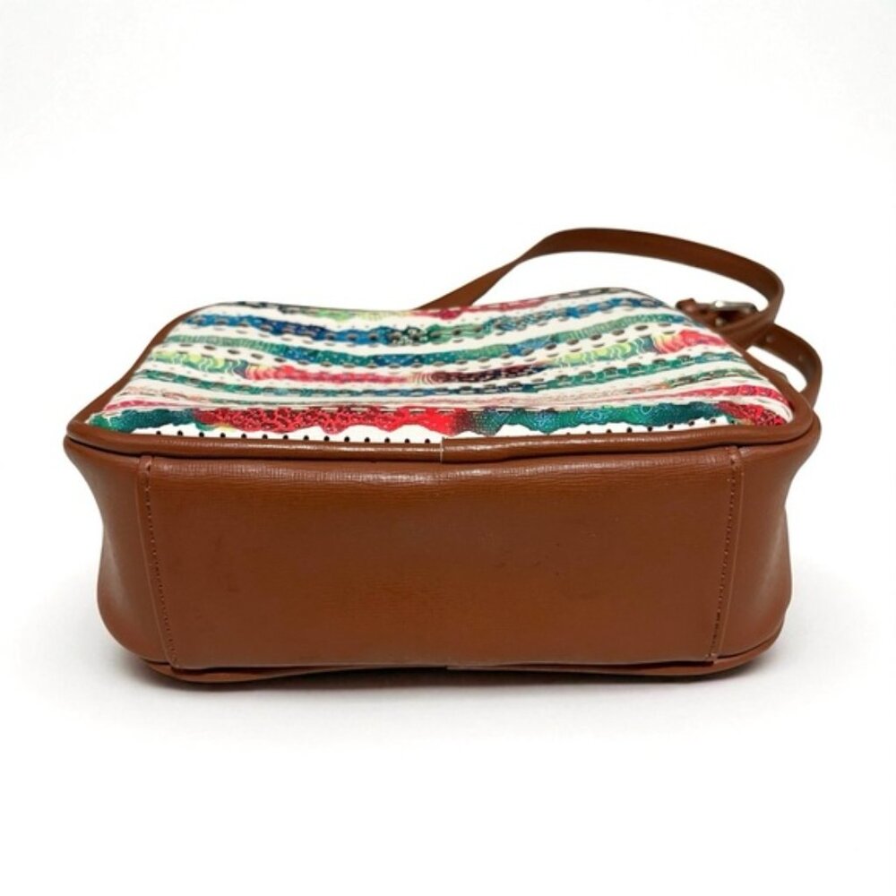 Desigual Charlotte Shoulder Bag Marine Print Perforated Brown Faux Leather Boho - Picture 5 of 15